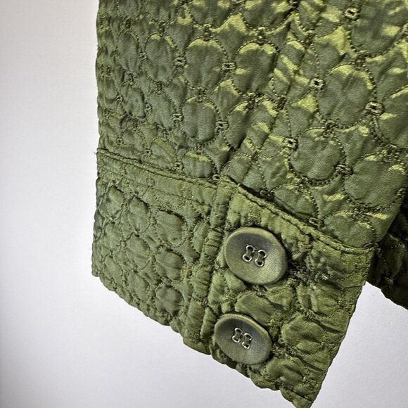 Chicos Women's Jacket Size Large Shiny Green Quilted Button Up Pockets Lined - Picture 4 of 10